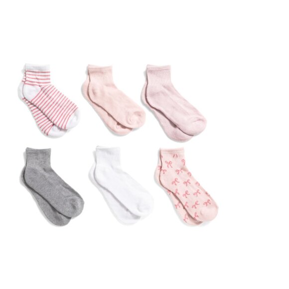 JESSICA SIMPSON Pink 6pk Bow Half Cushion Quarter Socks - Picture 1 of 1